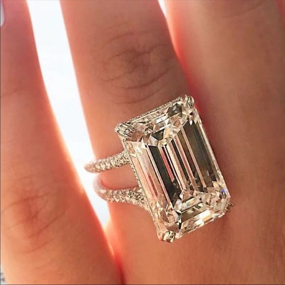 Anthropologie Jewelry - New gorgeous emerald cut Luxury Diamond ring silver wedding engagement